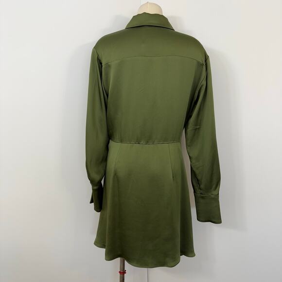 Jonathan Simkhai Talit Draped Mini Dress Dark Green Satin M - Picture 8 of 11